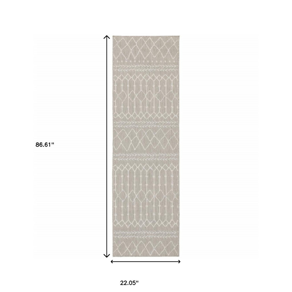 3' X 6' Gray And Ivory Indoor Outdoor Runner Rug